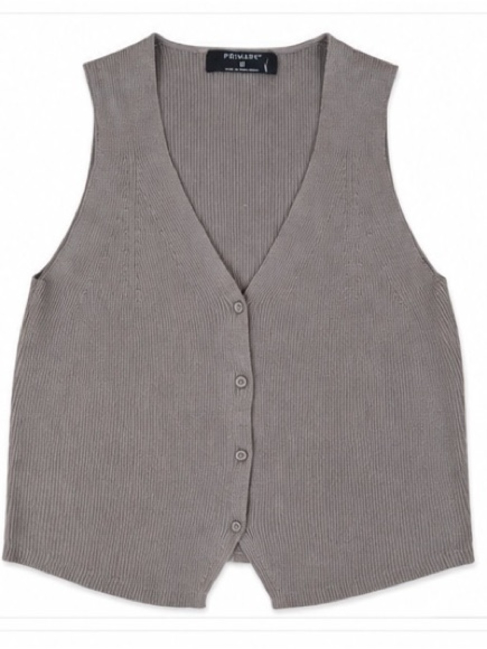 Primark Ribbed Knit Button Sleeveless/Taupe Brown Size M